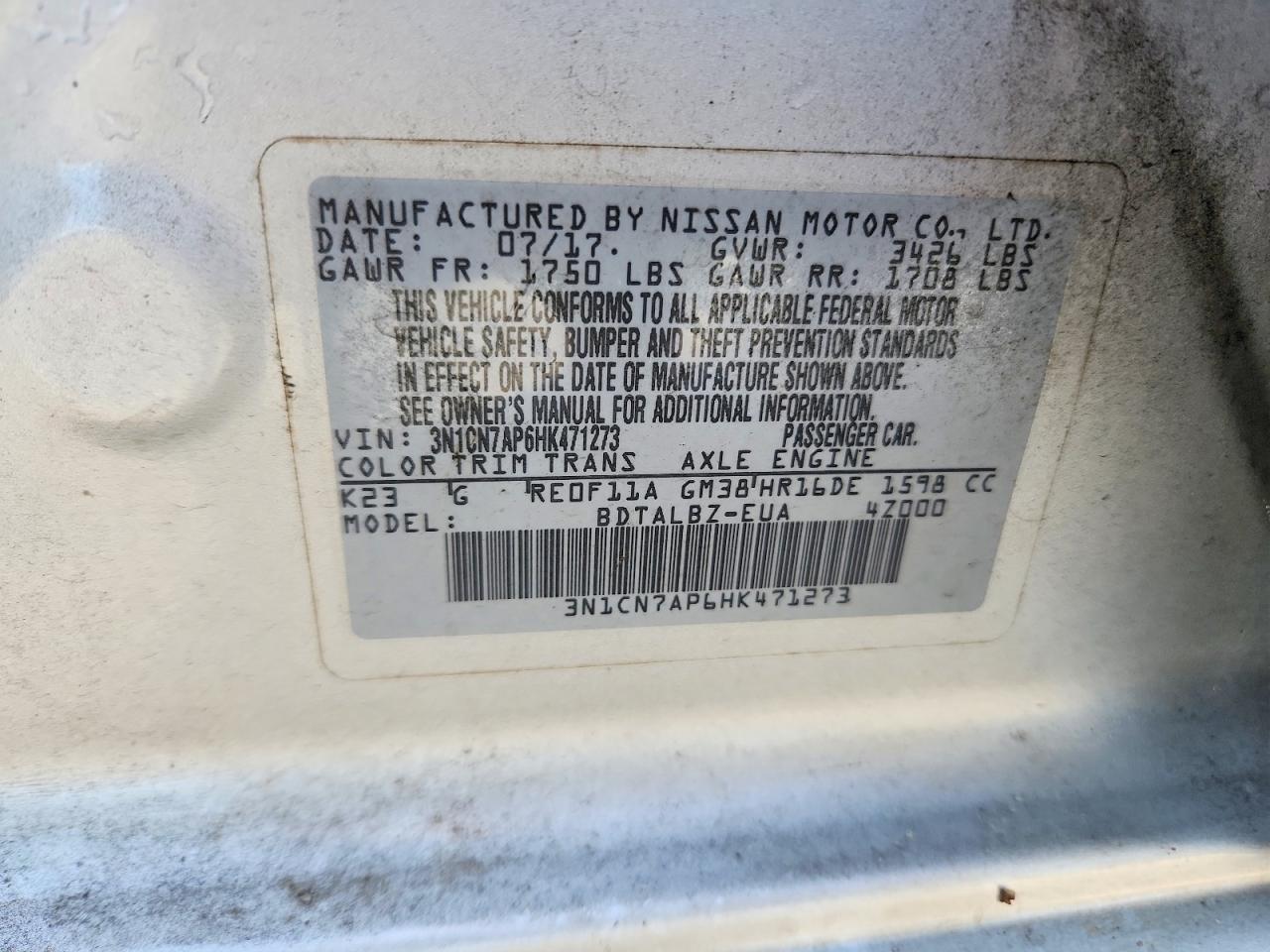 2017 NISSAN VERSA