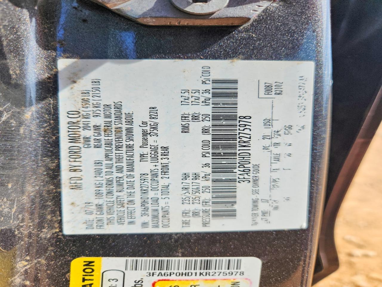2019 FORD FUSION