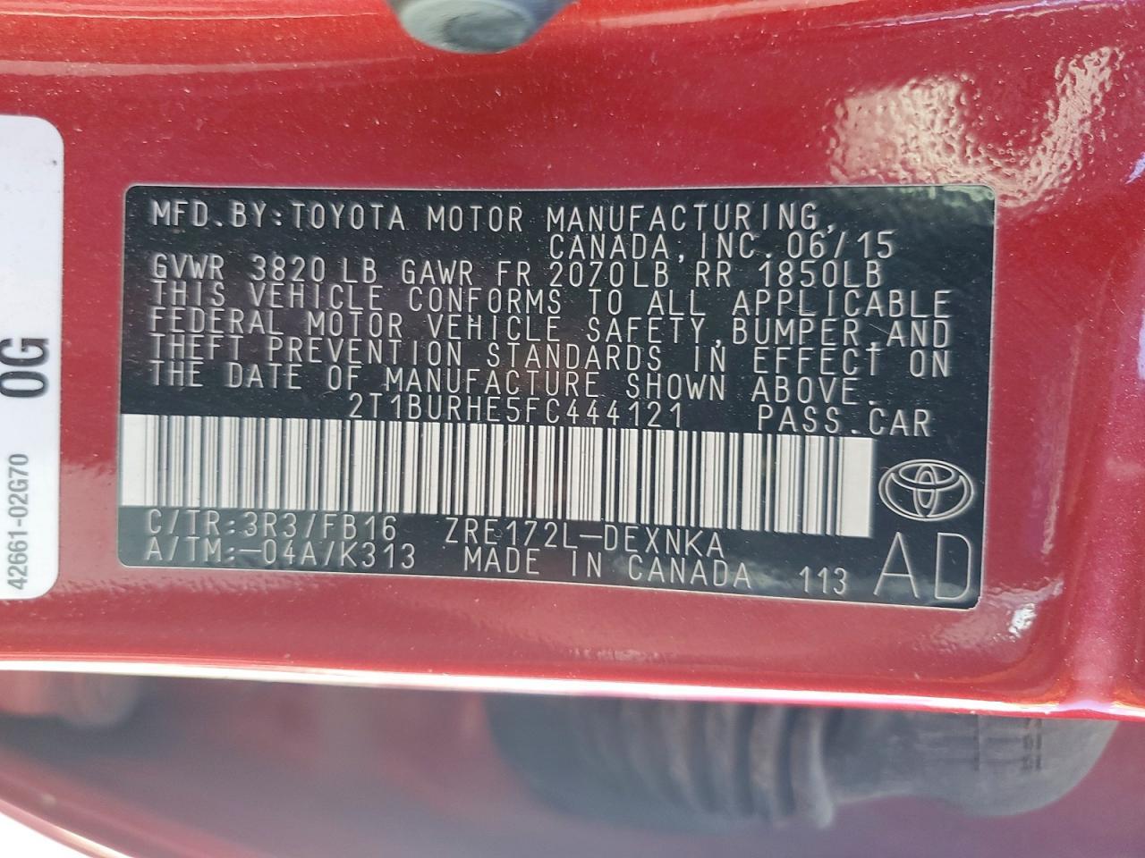 2015 TOYOTA COROLLA