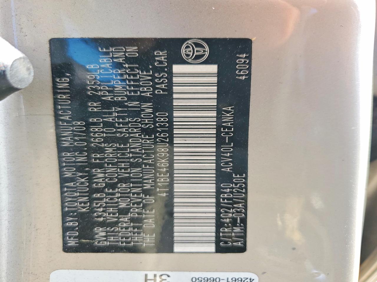 2008 TOYOTA CAMRY