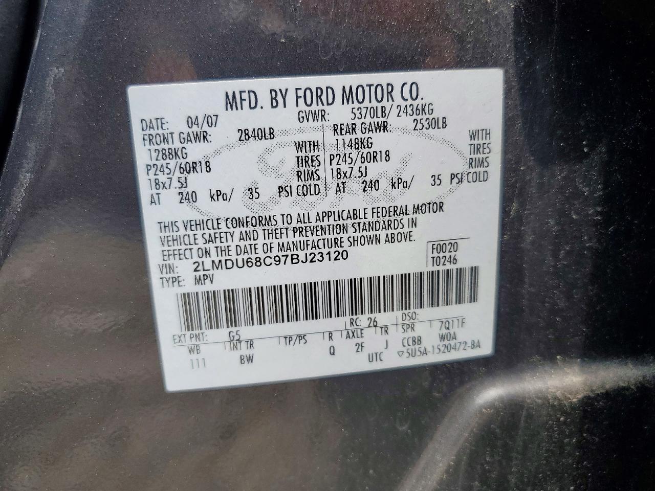 2007 LINCOLN MKX
