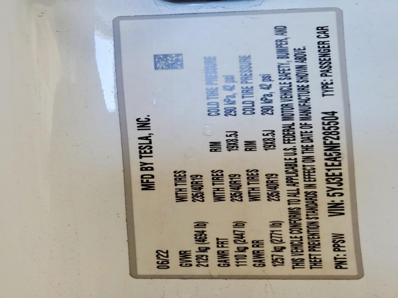 2022 TESLA MODEL 3