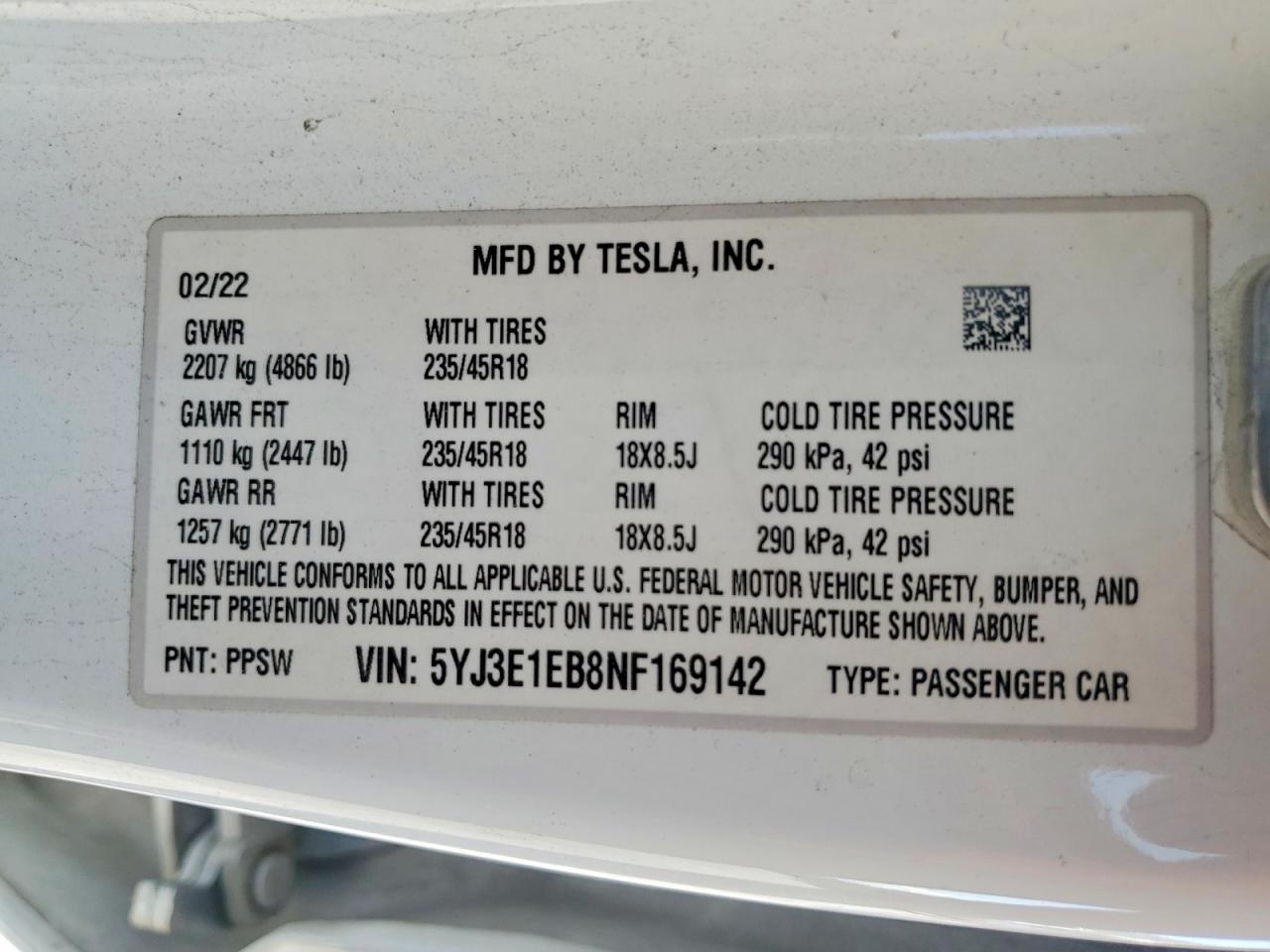 2022 TESLA MODEL 3