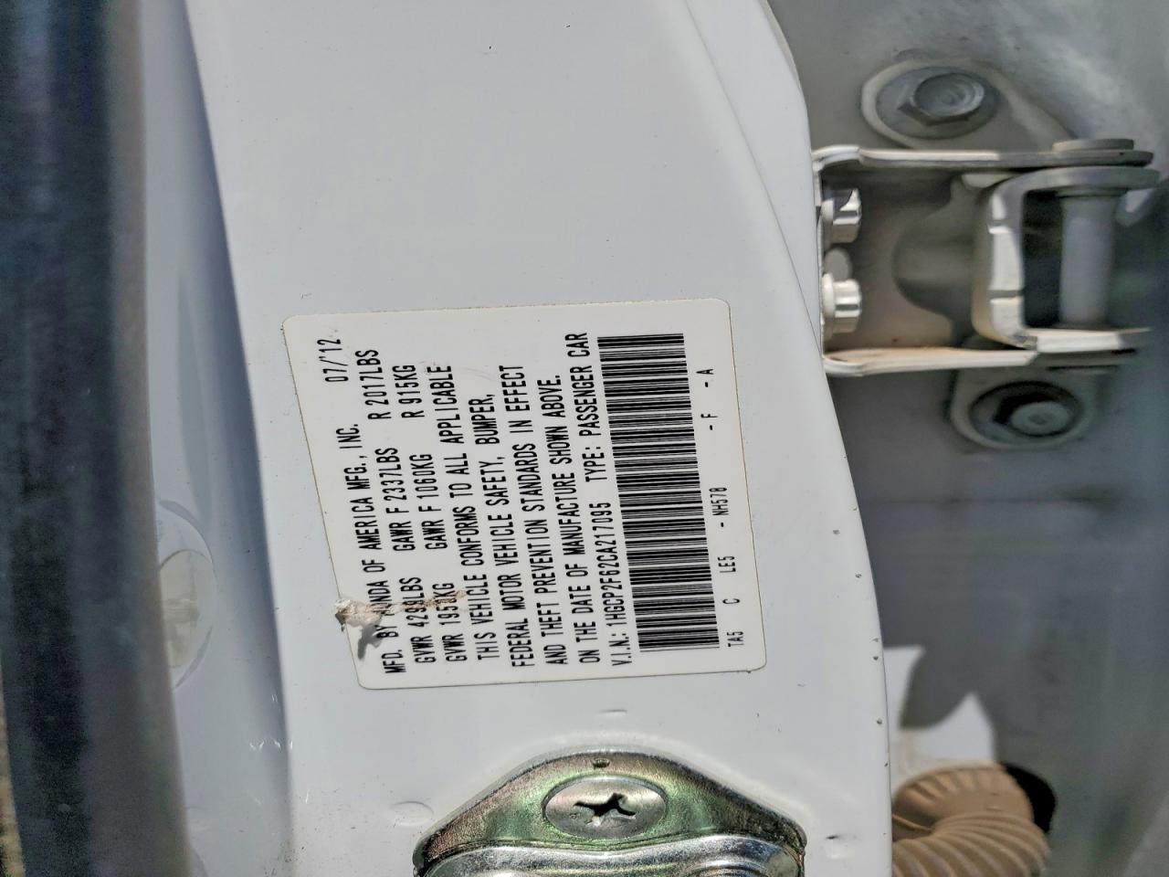 2012 HONDA ACCORD