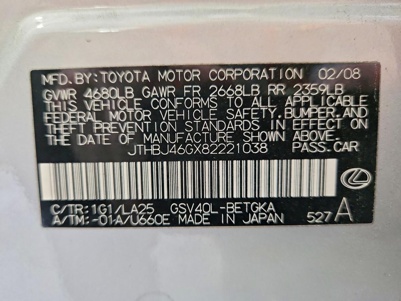 2008 LEXUS ES 350