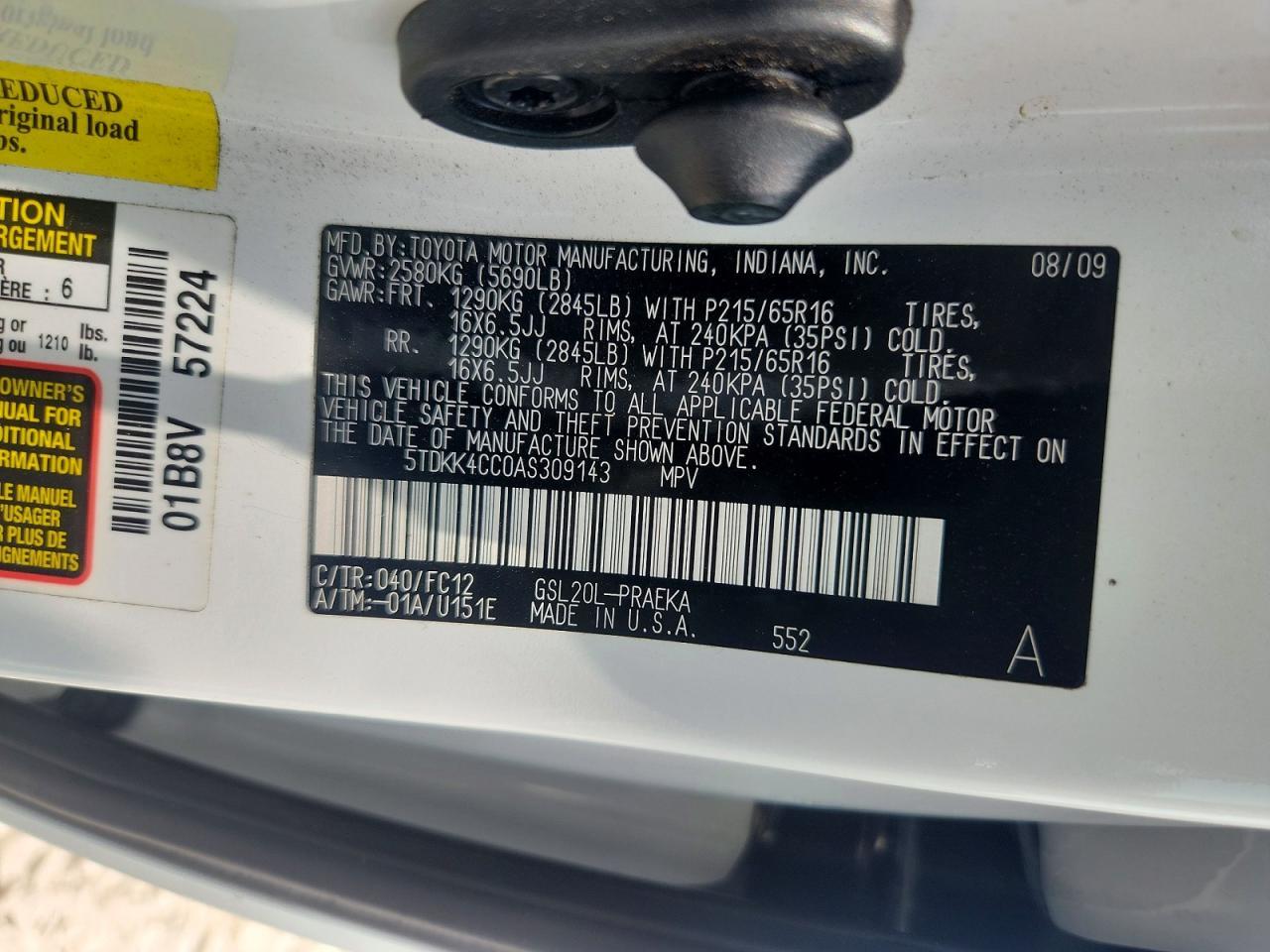 2010 TOYOTA SIENNA