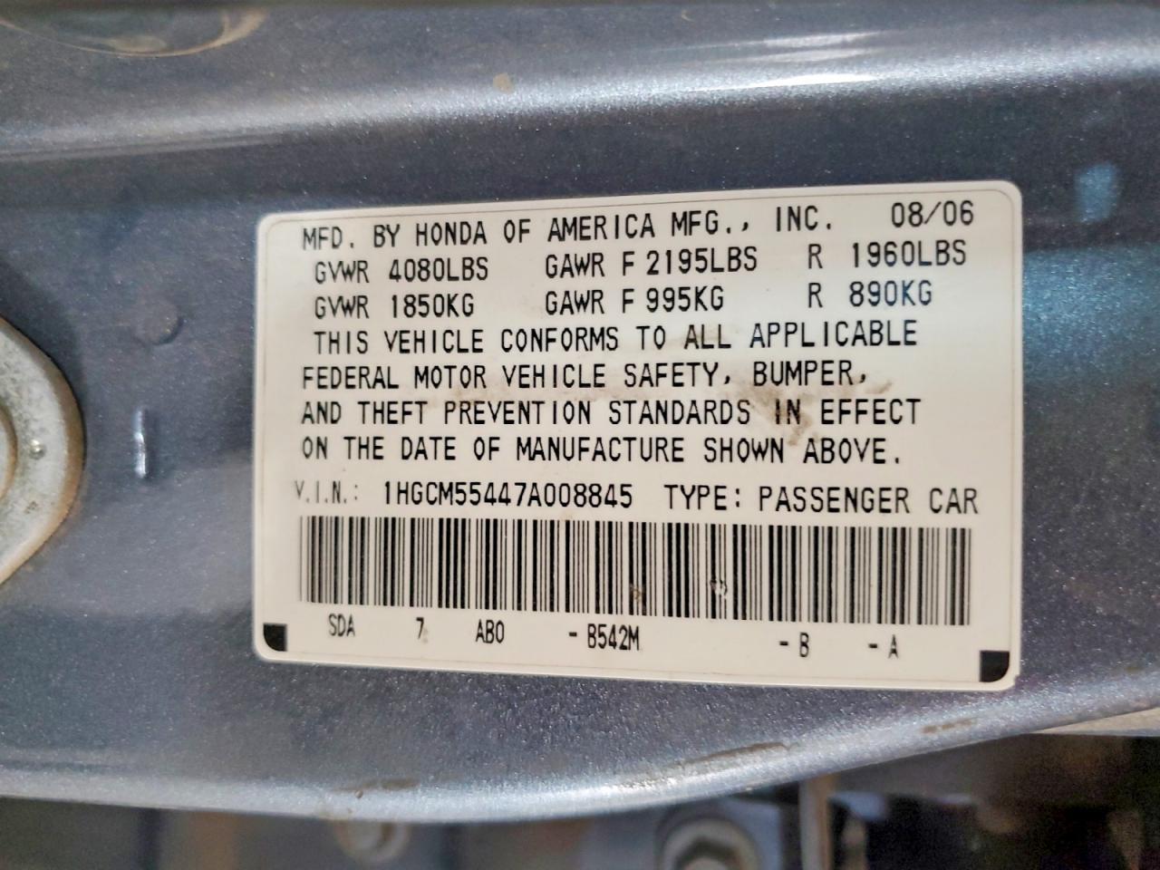 2007 HONDA ACCORD