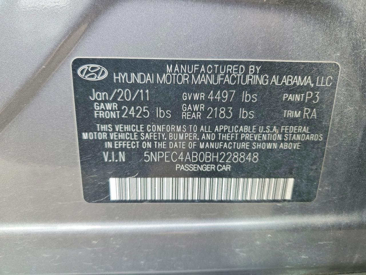2011 HYUNDAI SONATA
