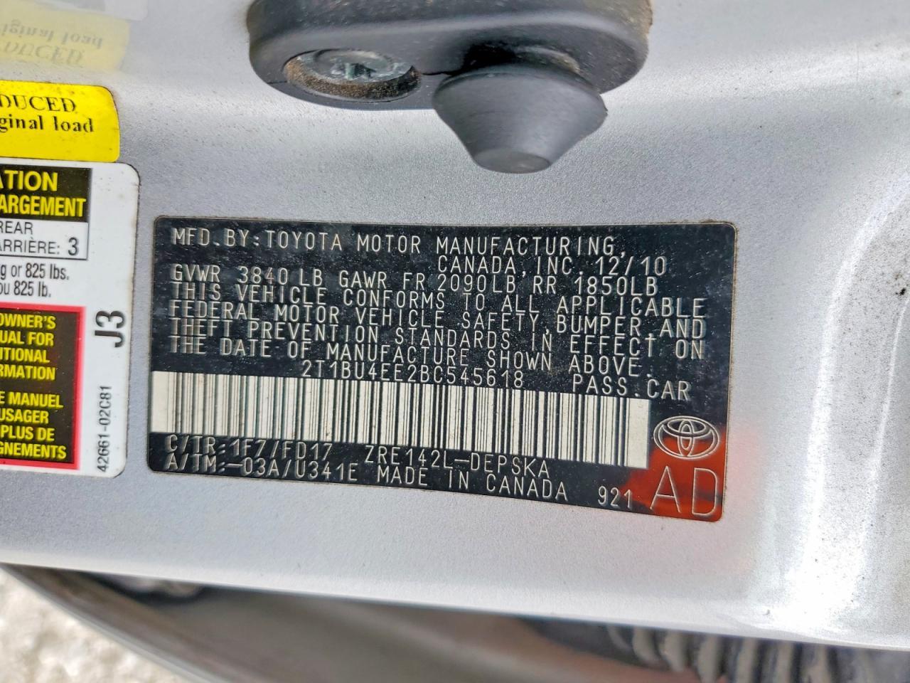 2011 TOYOTA COROLLA