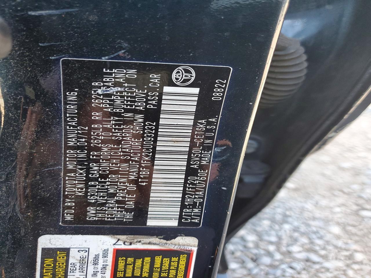 2012 TOYOTA CAMRY