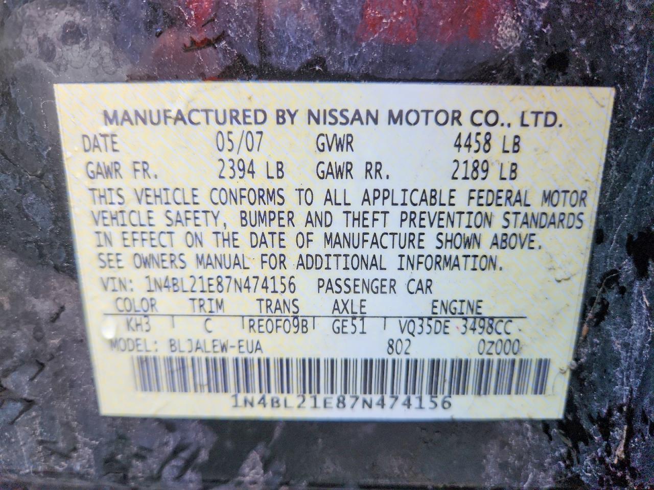2007 NISSAN ALTIMA