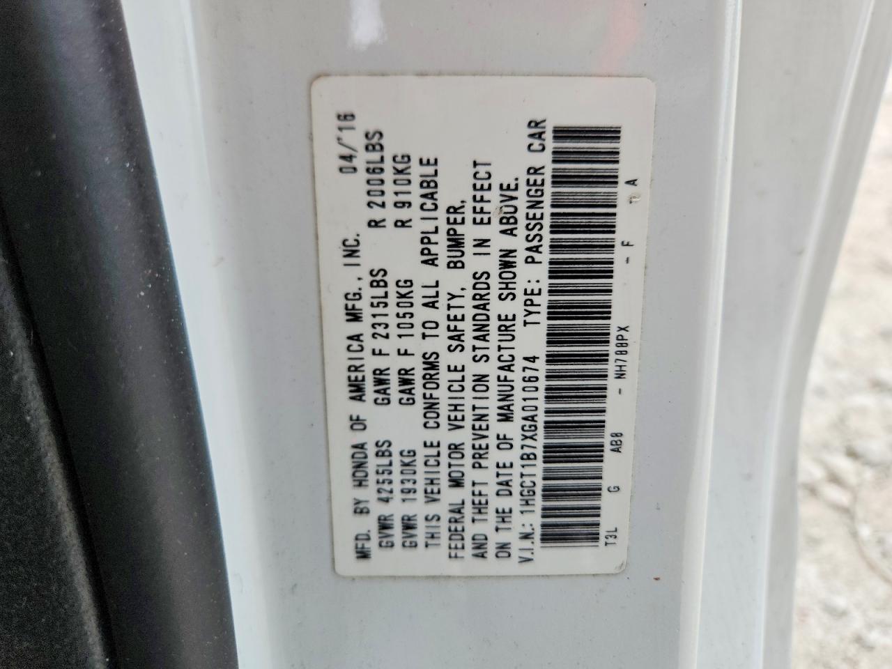 2016 HONDA ACCORD