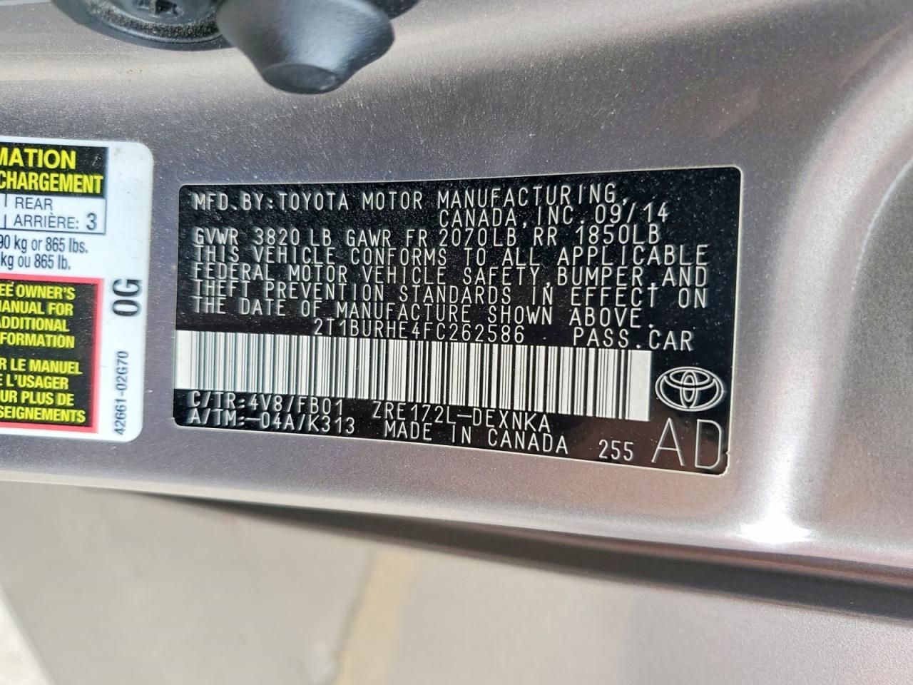 2015 TOYOTA COROLLA