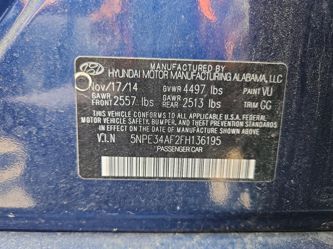 2015 HYUNDAI SONATA