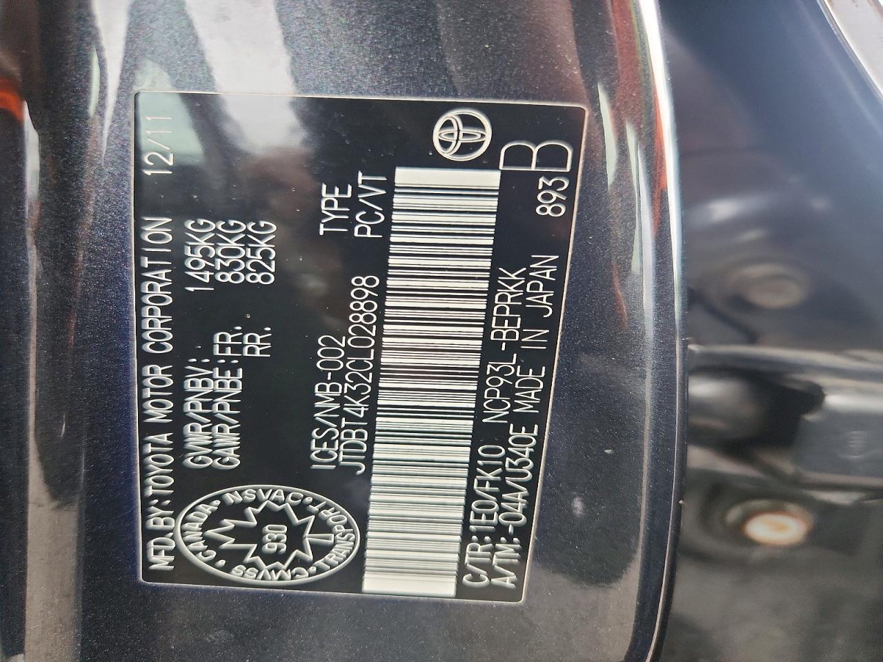 2012 TOYOTA YARIS