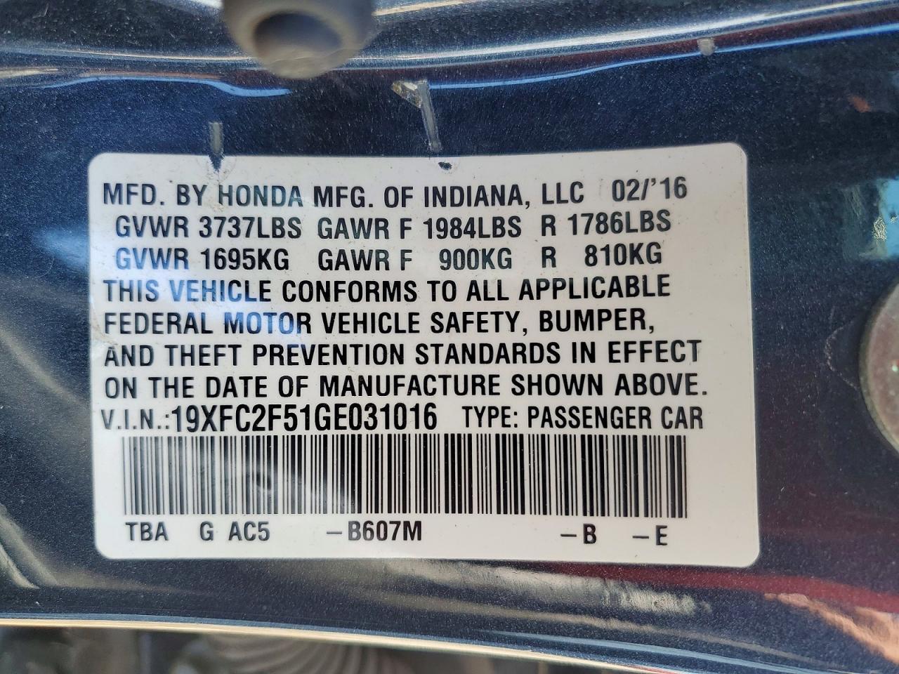 2016 HONDA CIVIC