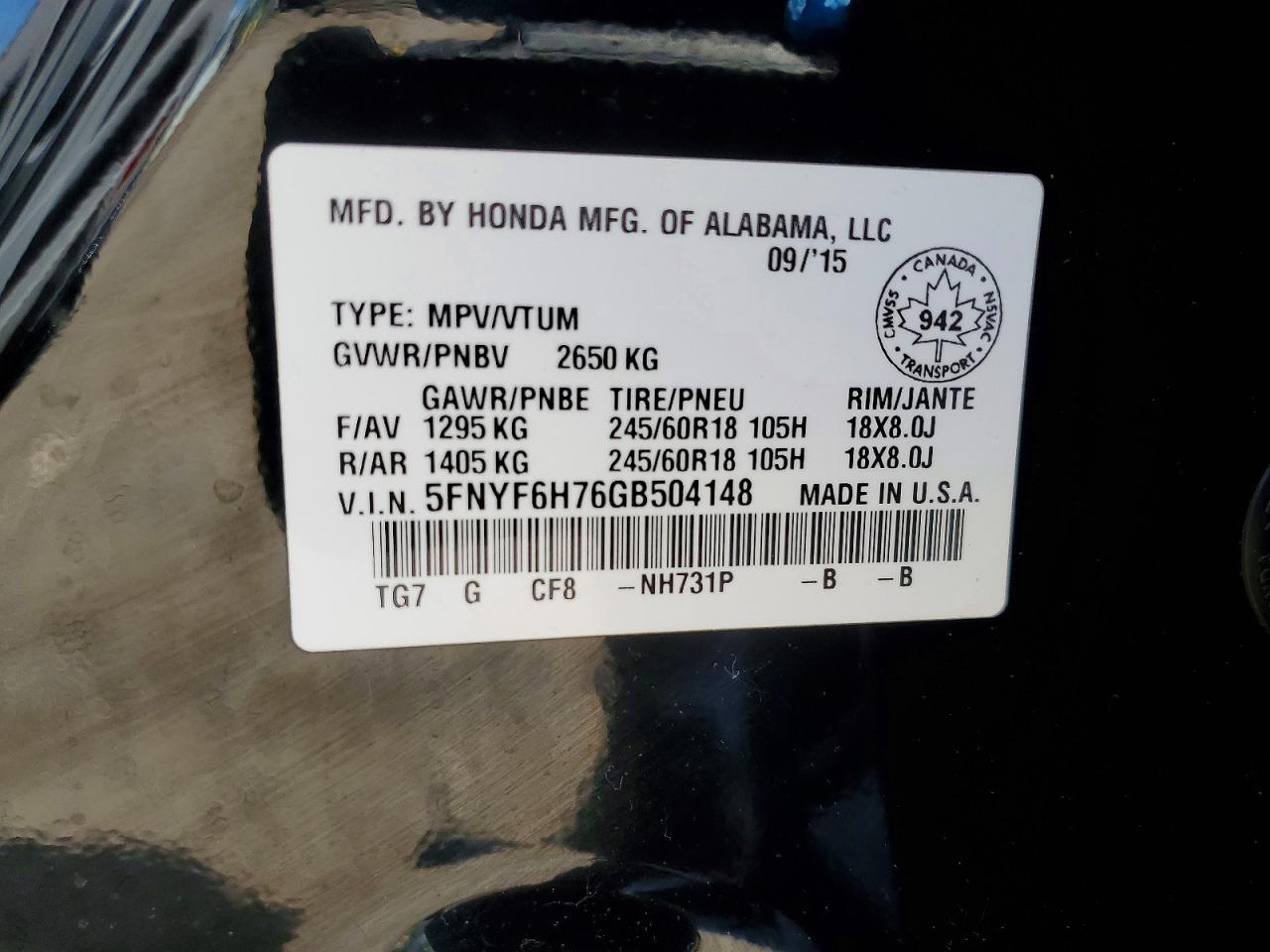 2016 HONDA PILOT