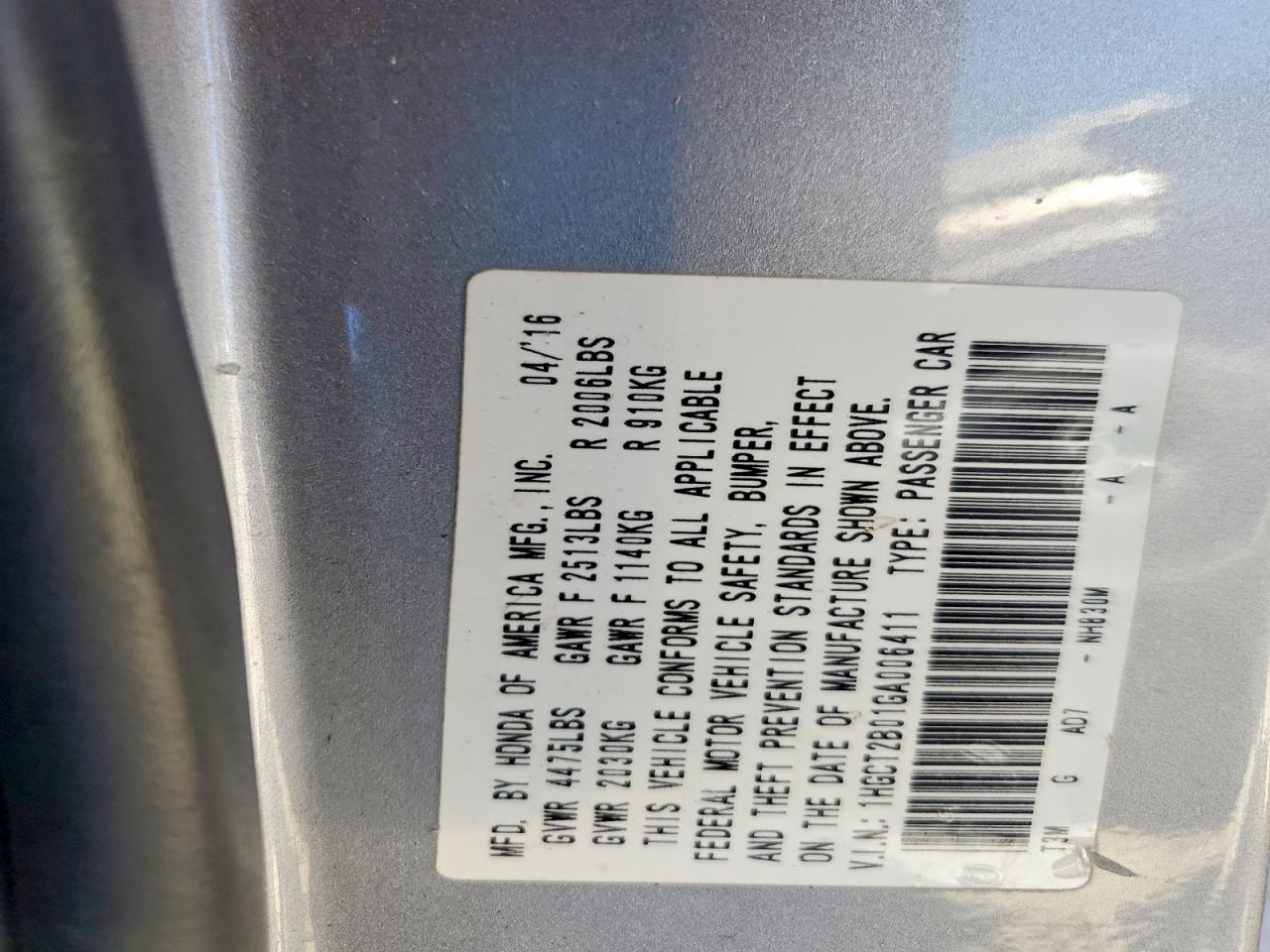2016 HONDA ACCORD