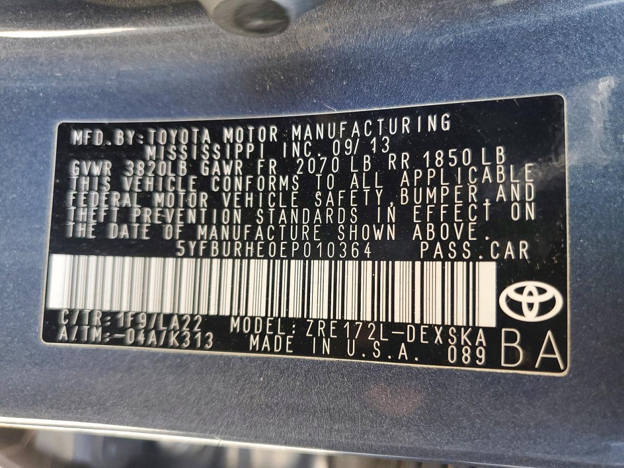 2014 TOYOTA COROLLA