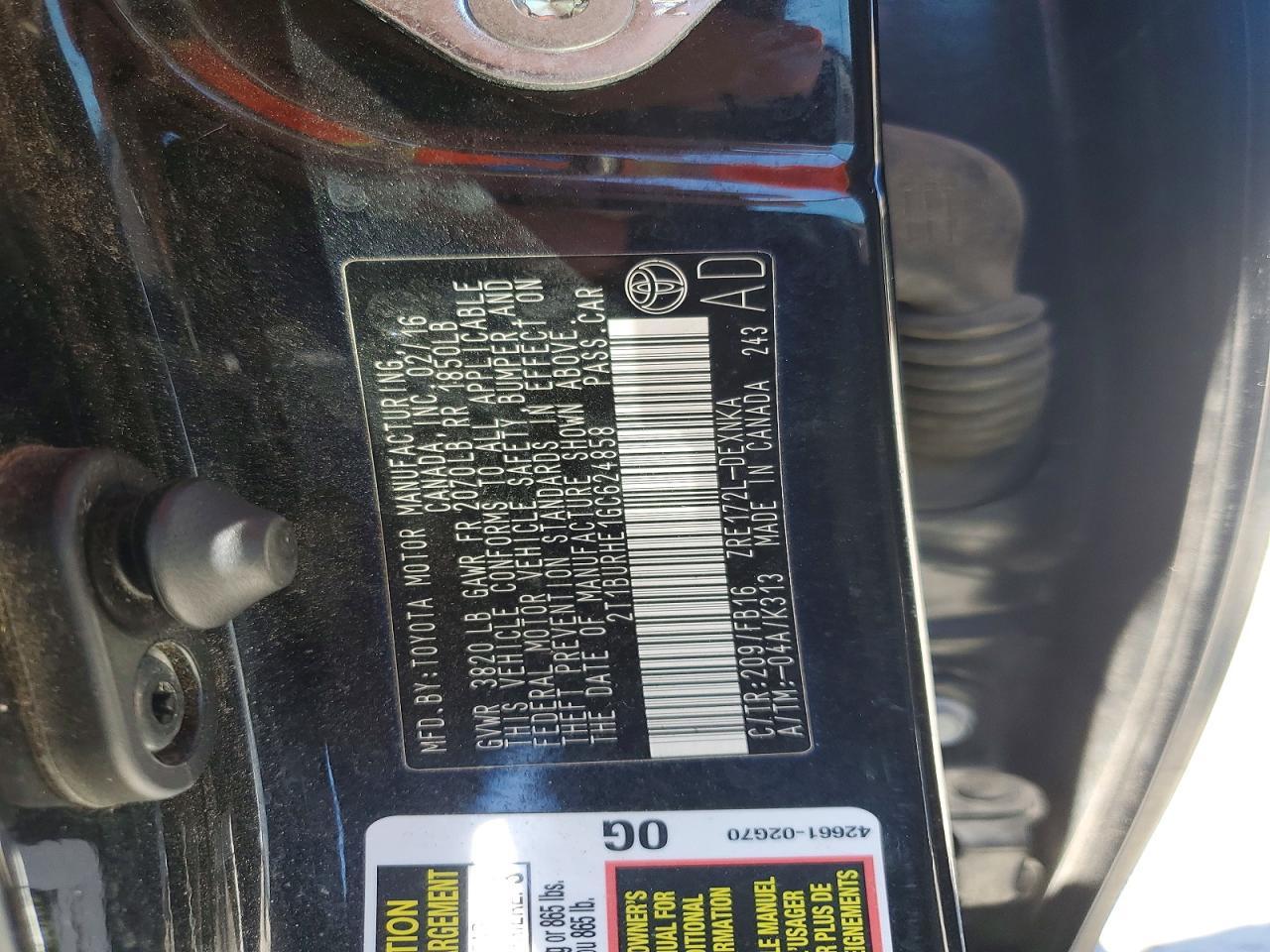 2016 TOYOTA COROLLA