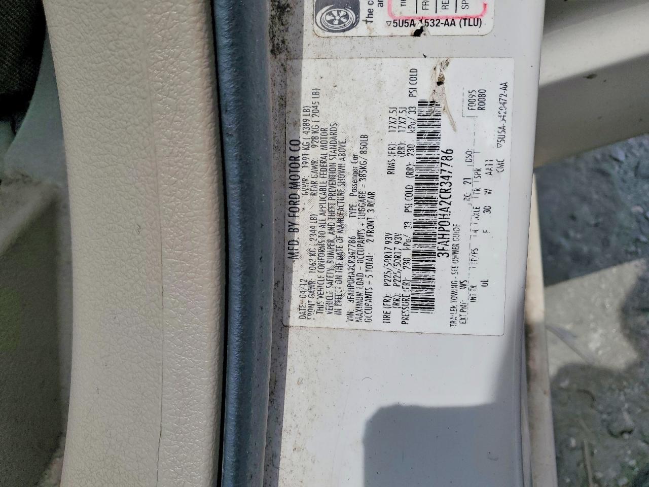 2012 FORD FUSION