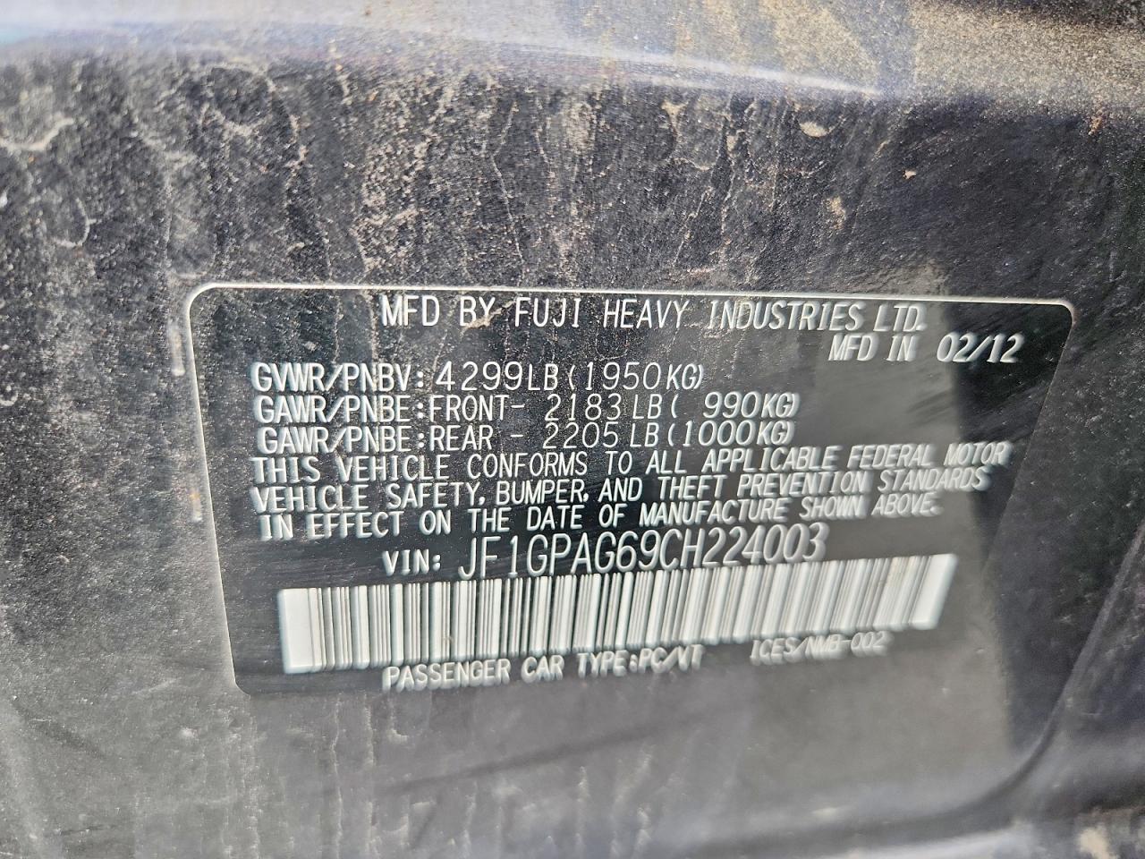 2012 SUBARU IMPREZA