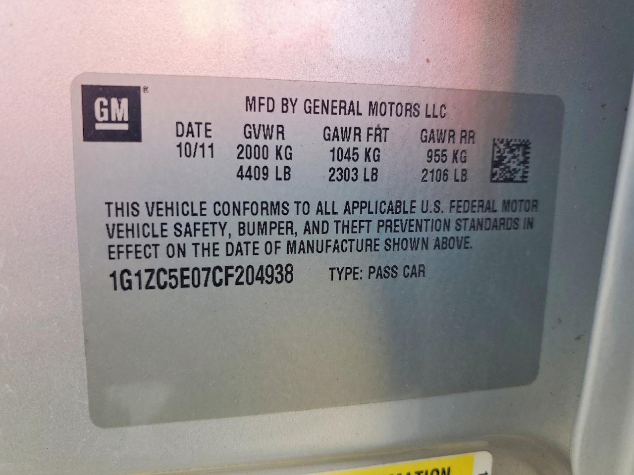2012 CHEVROLET MALIBU