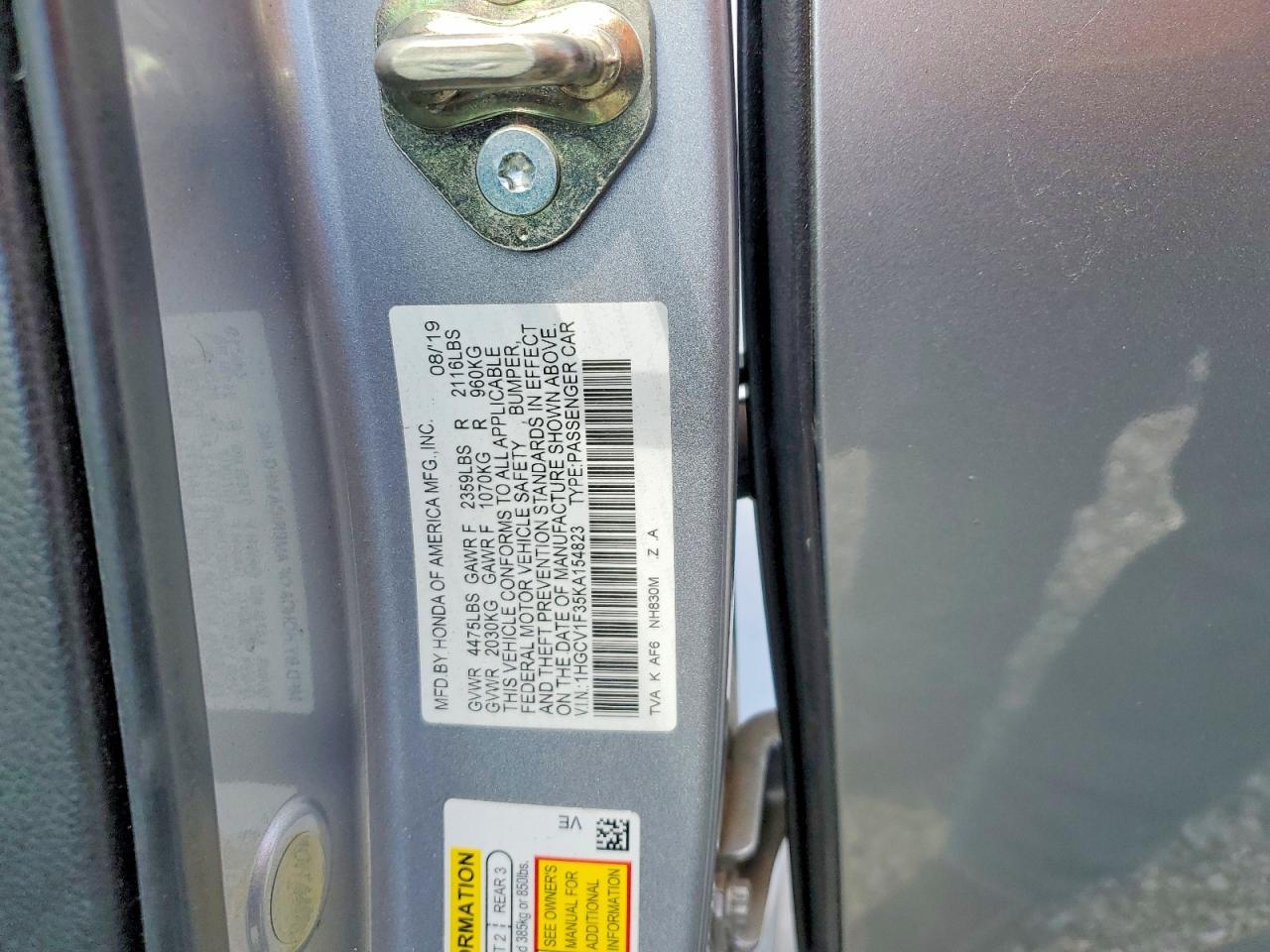2019 HONDA ACCORD