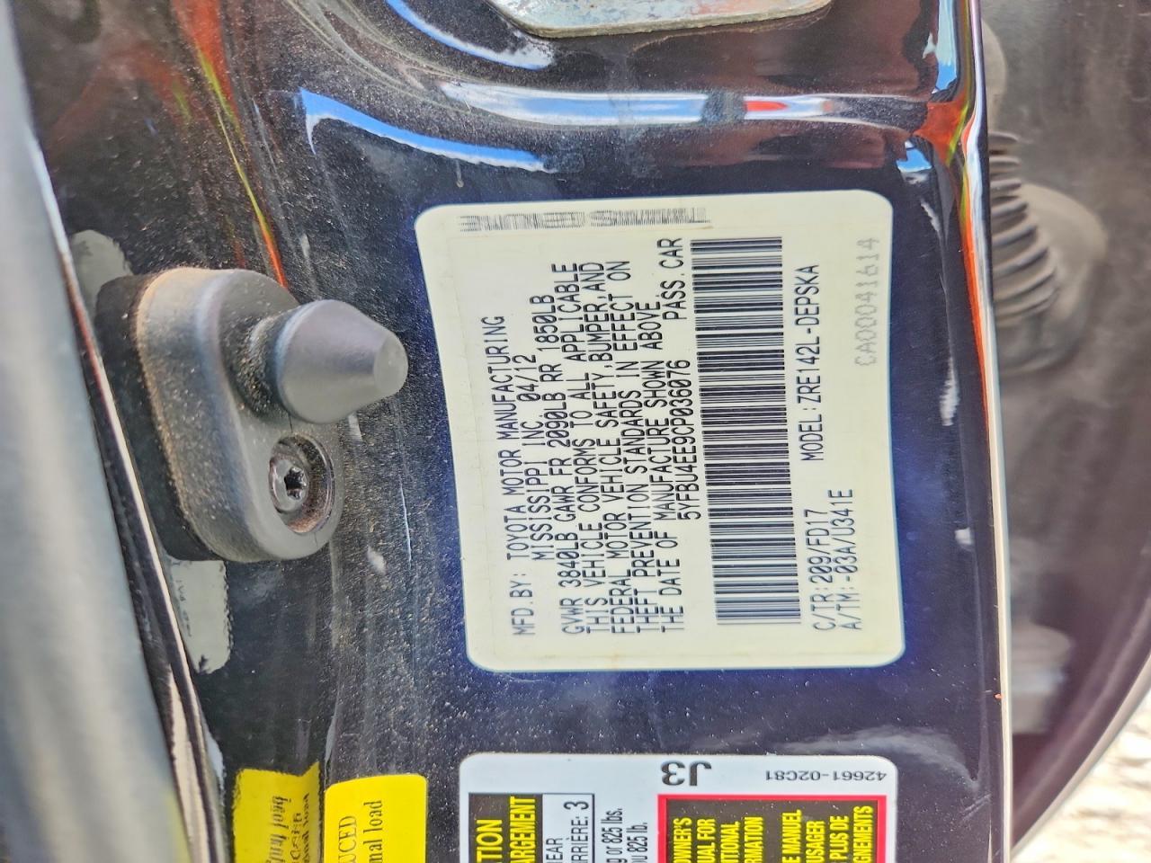 2012 TOYOTA COROLLA