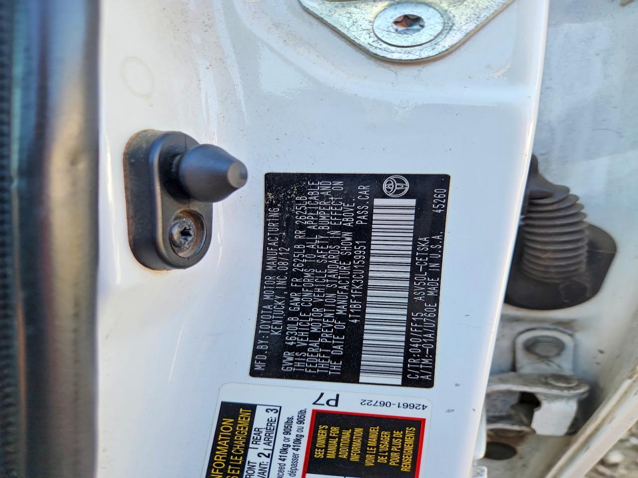 2012 TOYOTA CAMRY