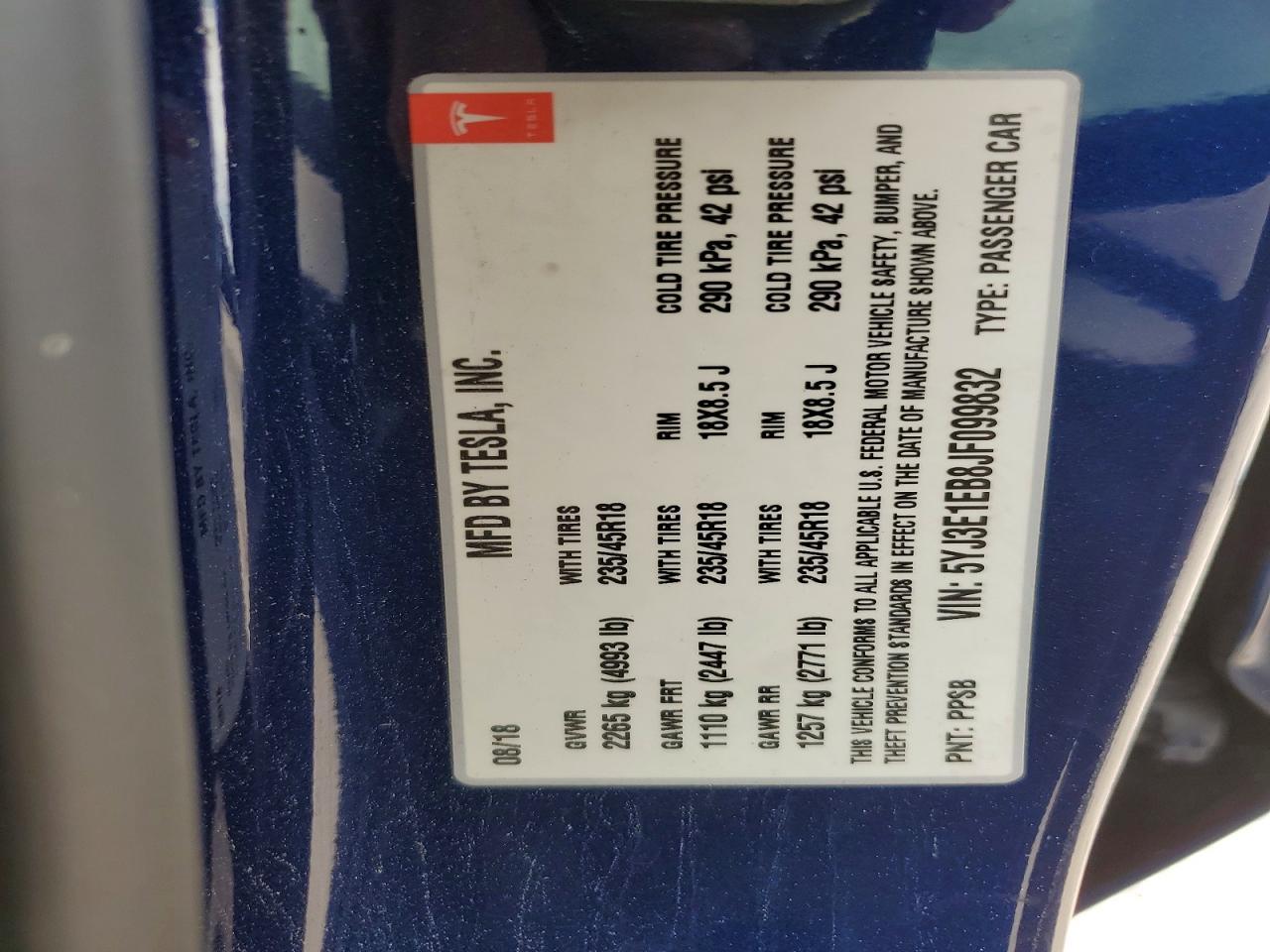 2018 TESLA Mdl 3