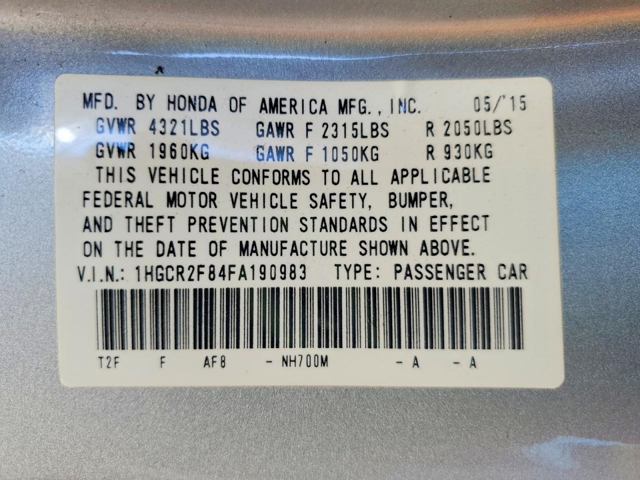 2015 HONDA ACCORD