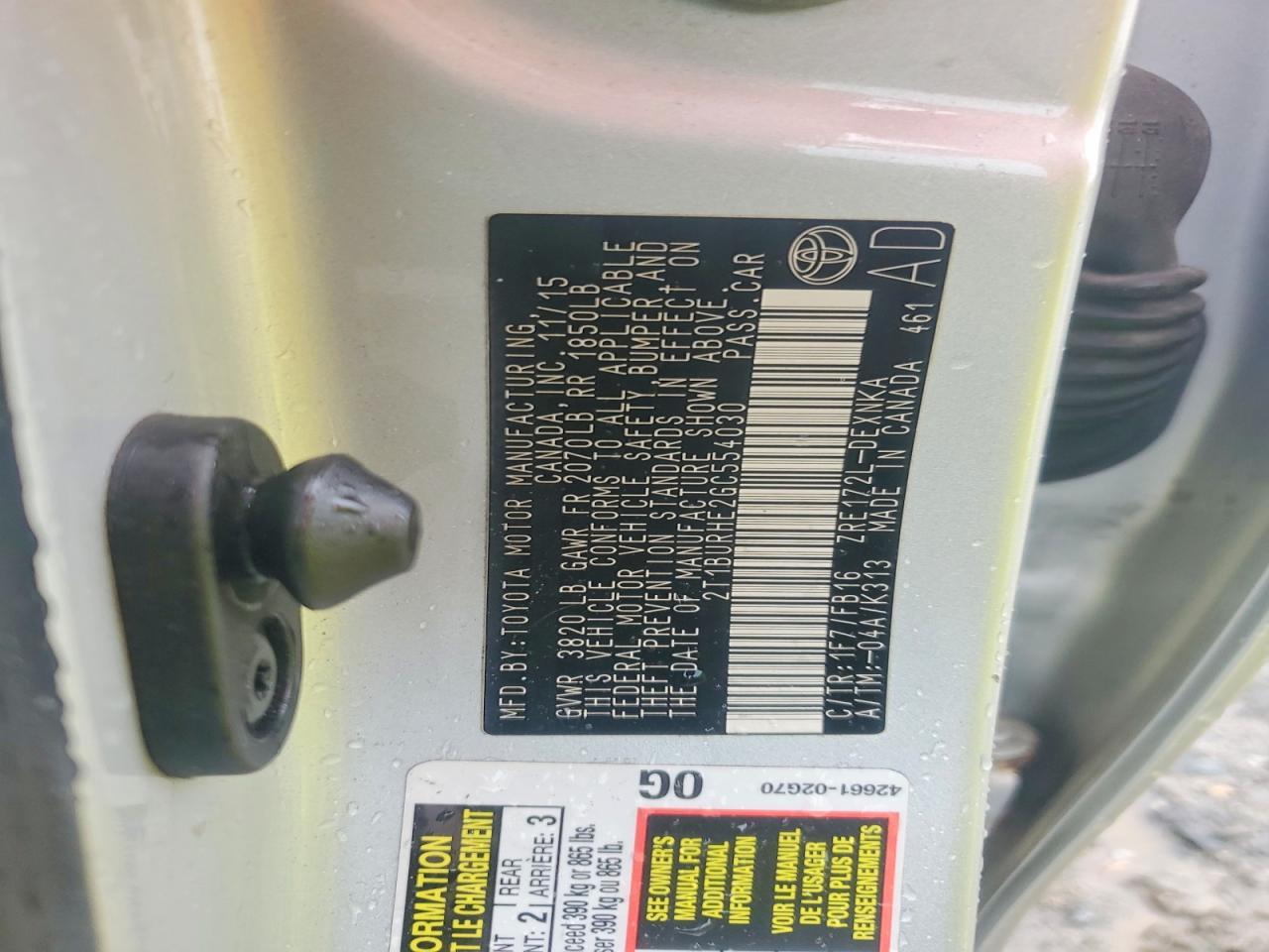 2016 TOYOTA COROLLA