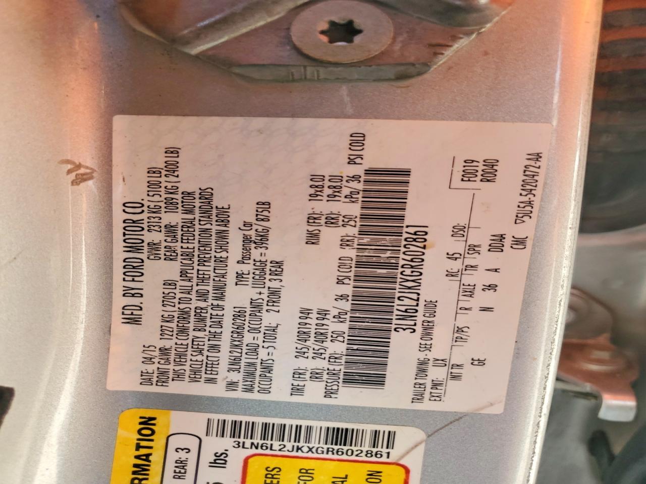 2016 LINCOLN MKZ