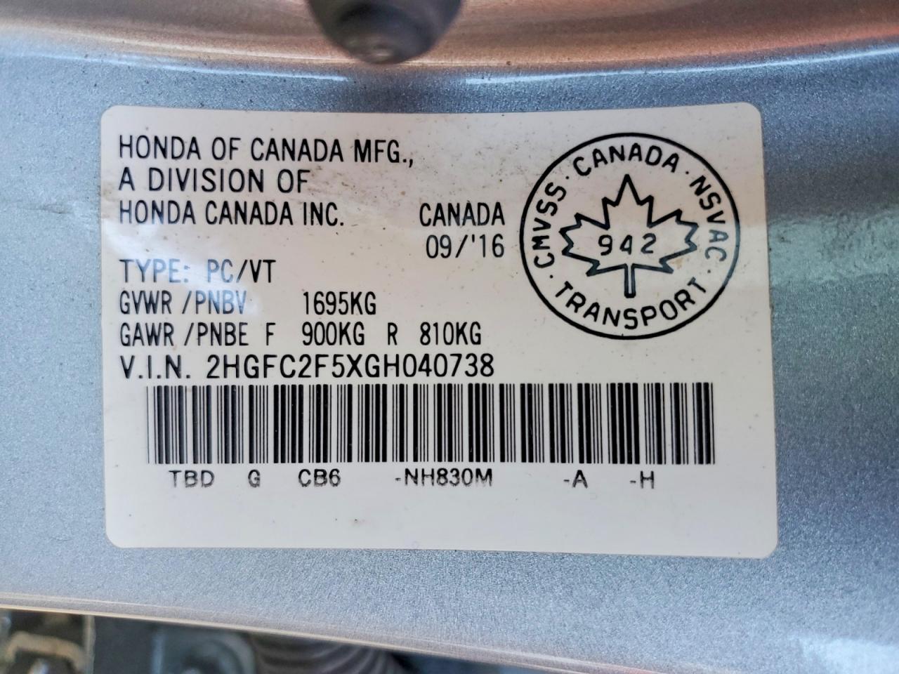 2016 HONDA CIVIC