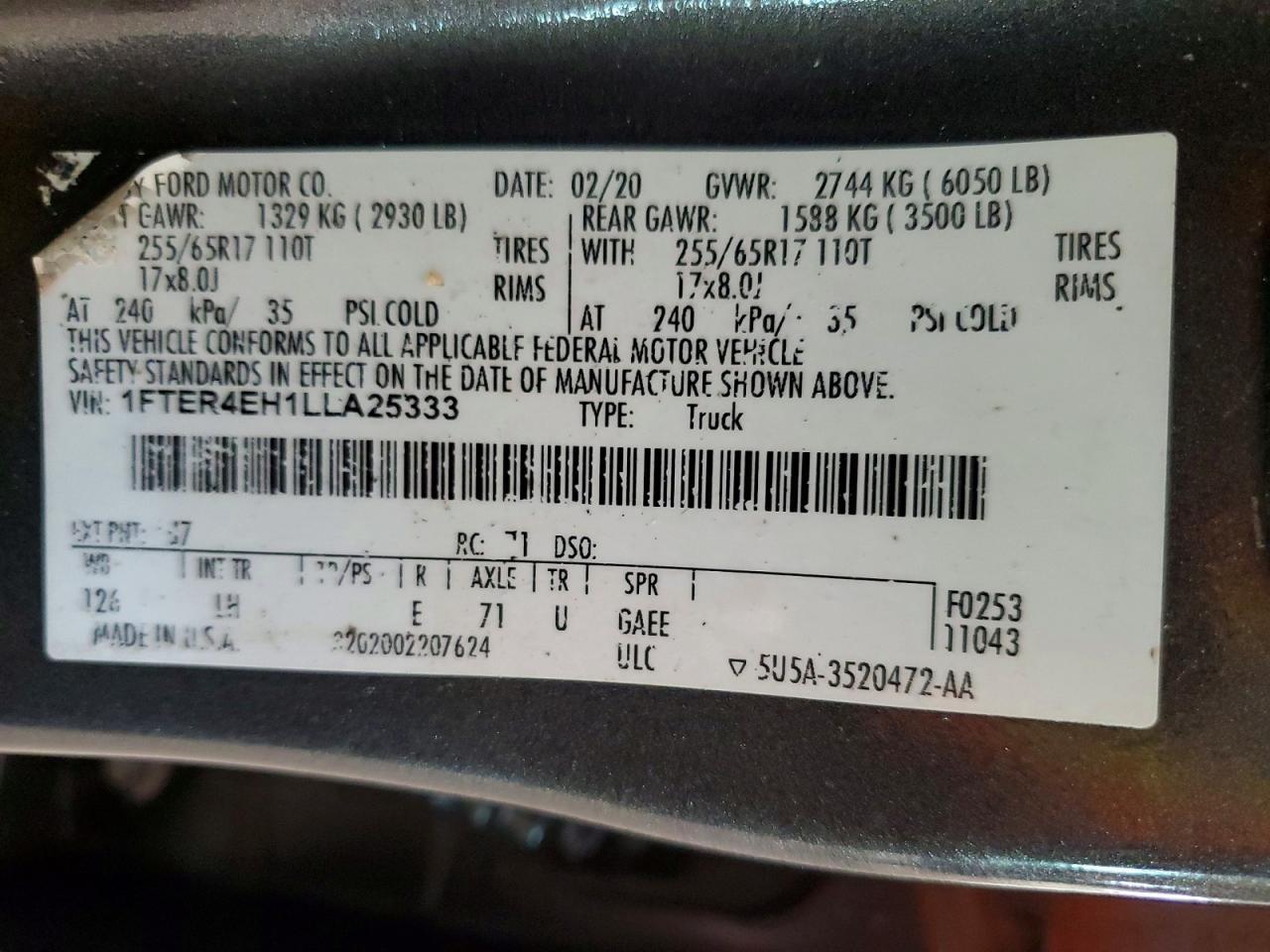 2020 FORD RANGER