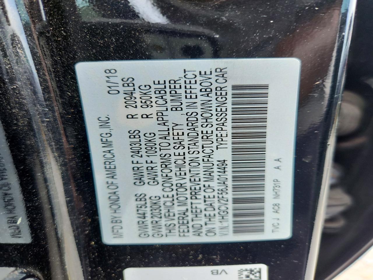 2018 HONDA ACCORD