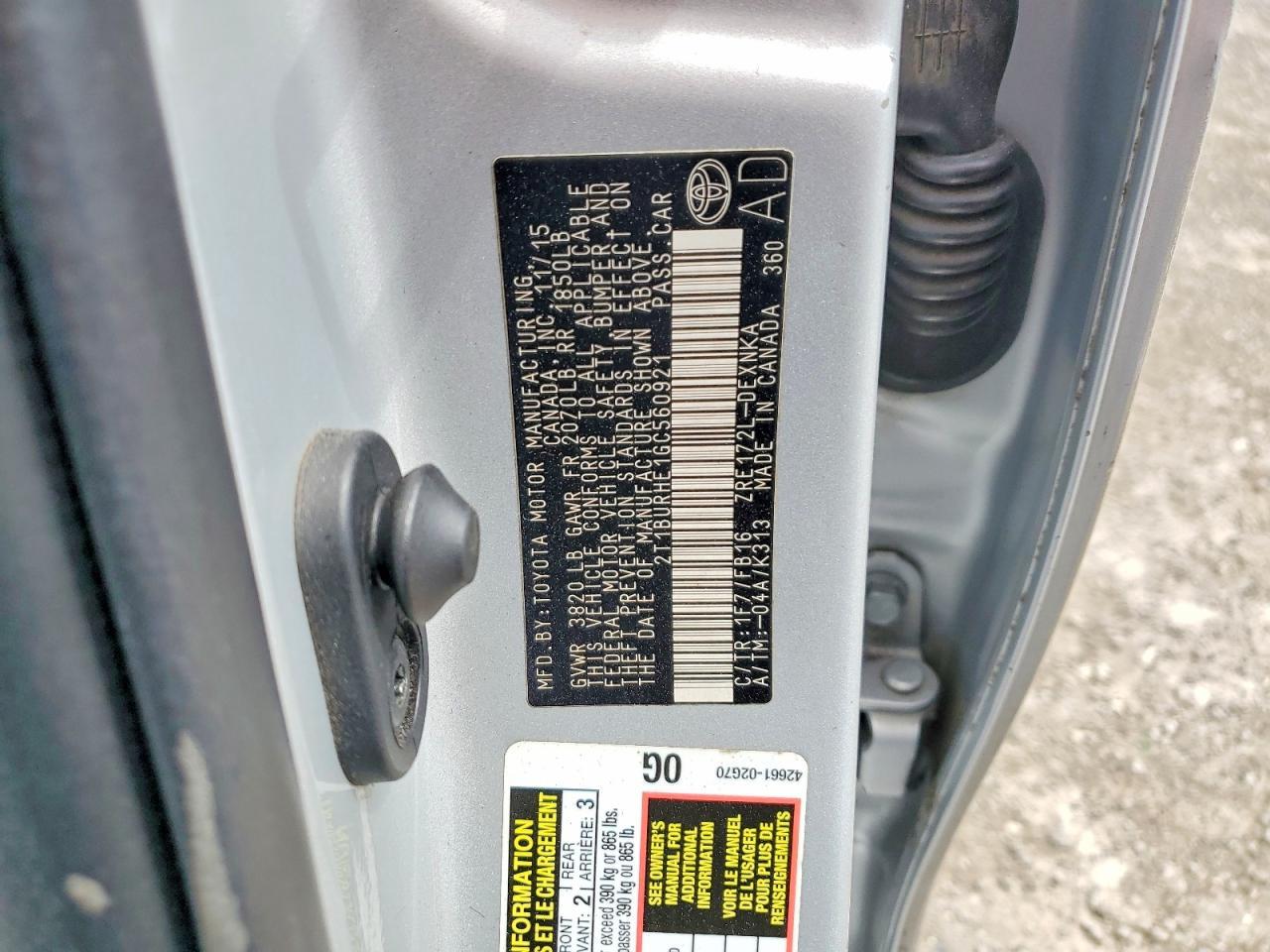 2016 TOYOTA COROLLA