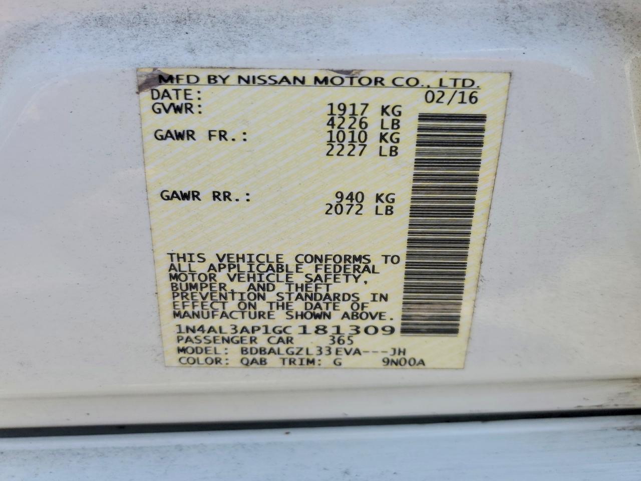 2016 NISSAN ALTIMA