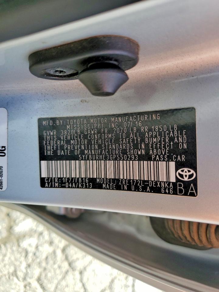 2016 TOYOTA COROLLA