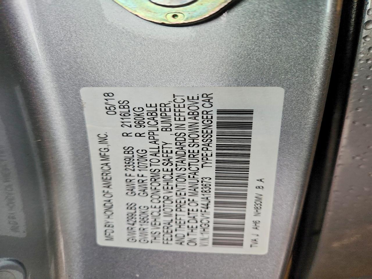 2018 HONDA ACCORD
