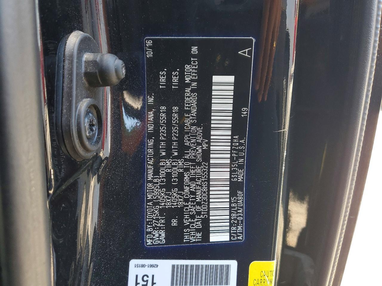 2017 TOYOTA SIENNA