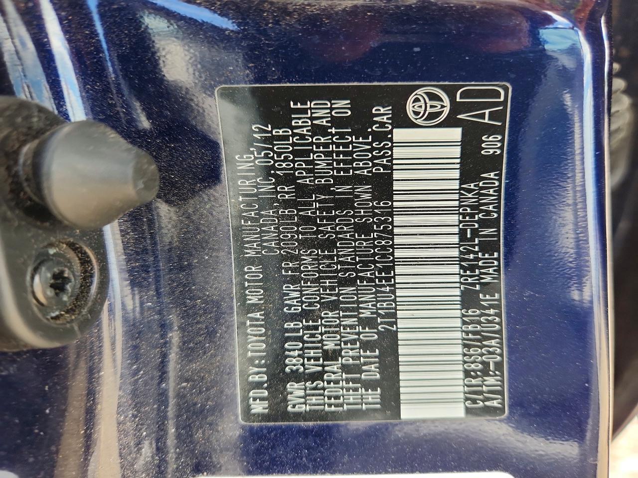 2012 TOYOTA COROLLA