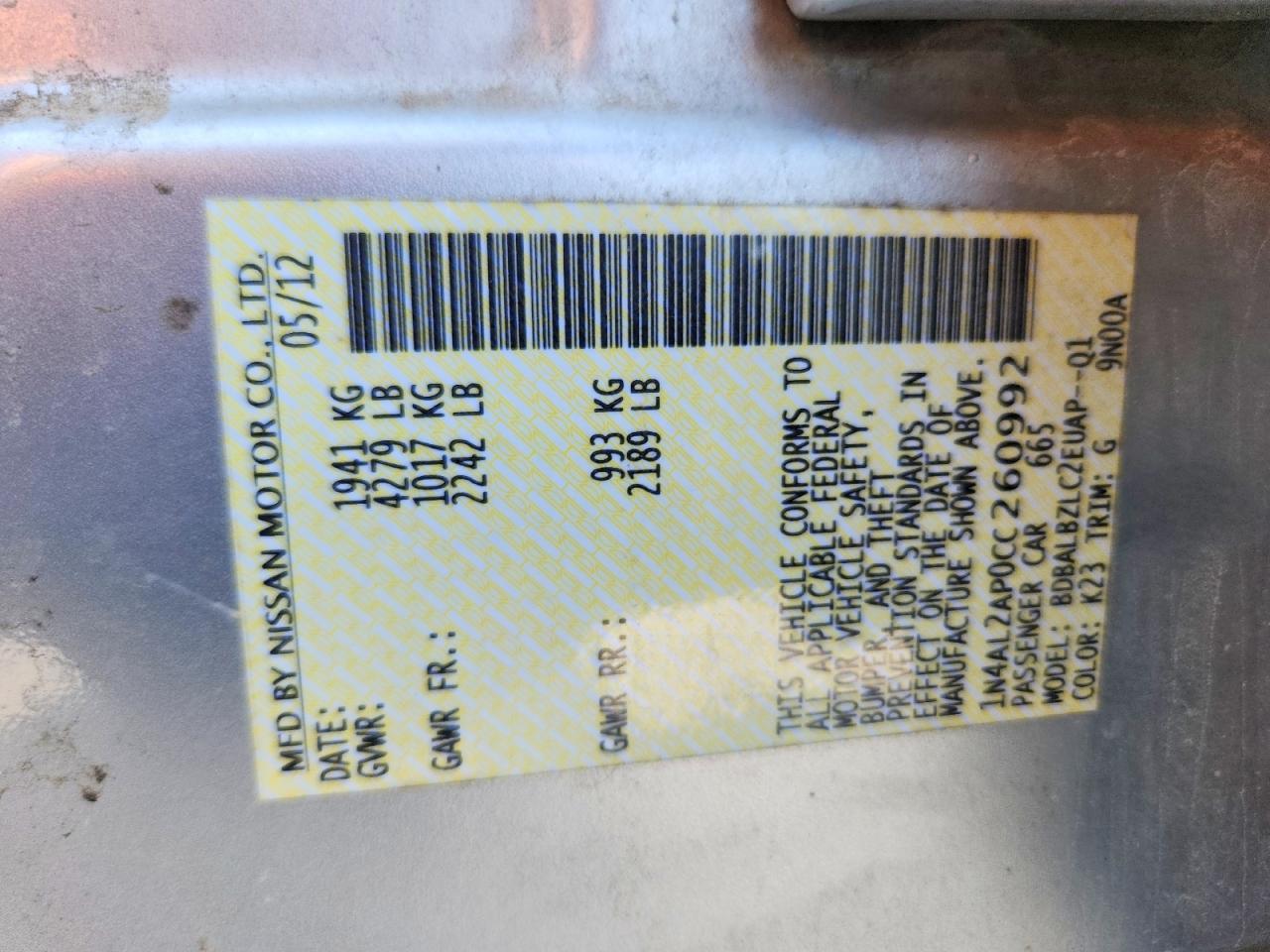 2012 NISSAN ALTIMA