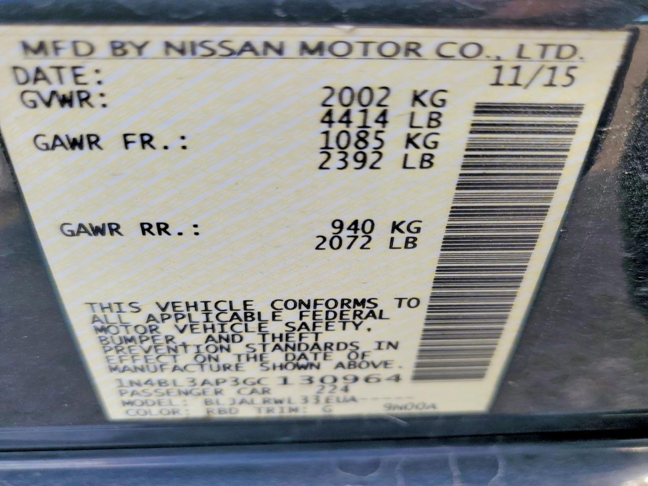2016 NISSAN ALTIMA