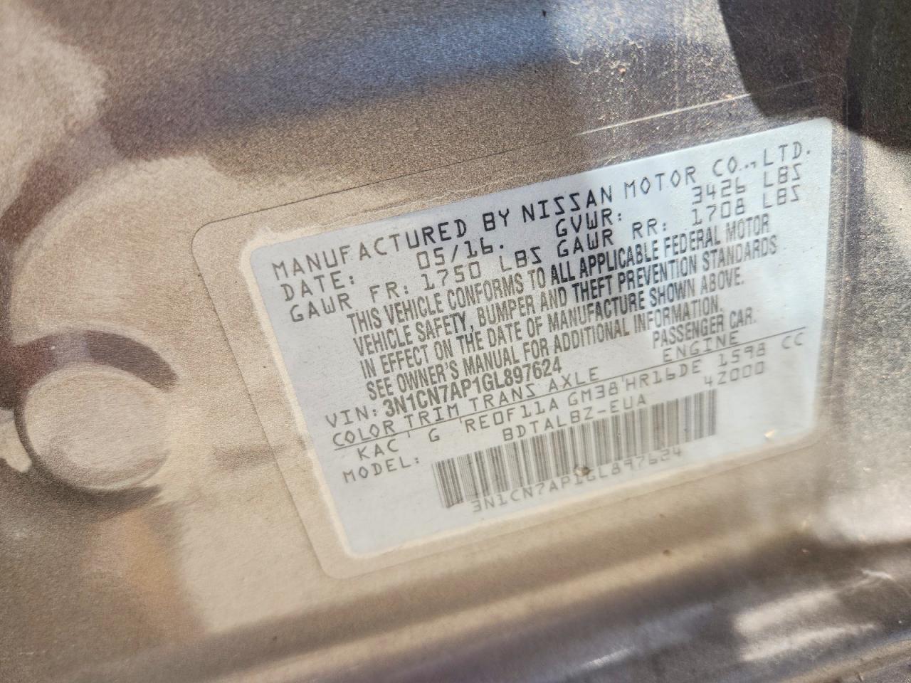 2016 NISSAN VERSA