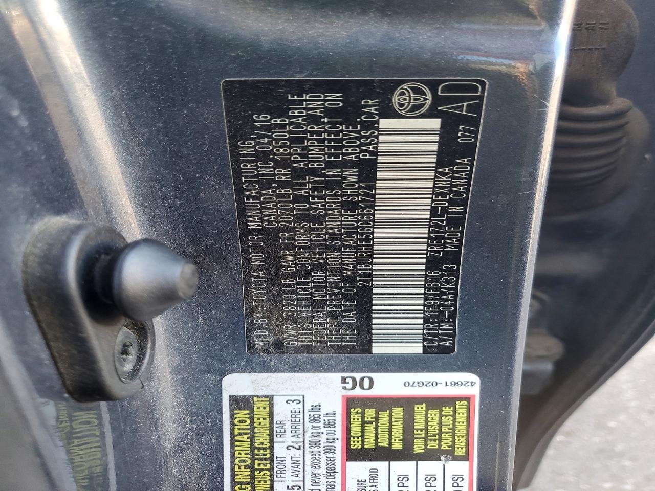 2016 TOYOTA COROLLA
