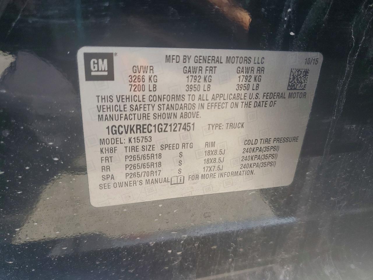 2016 CHEVROLET SILVERADO 1500
