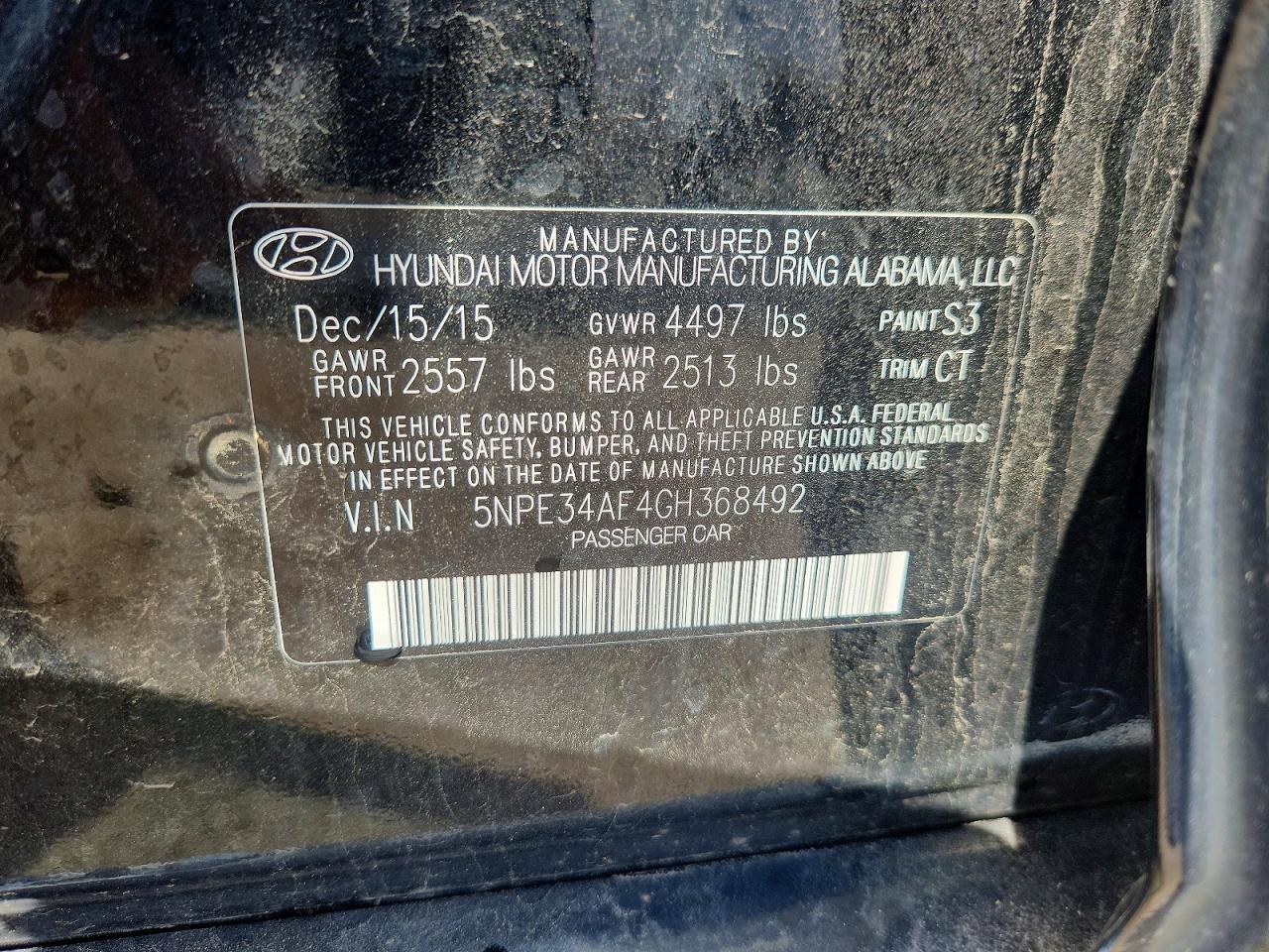 2016 HYUNDAI SONATA