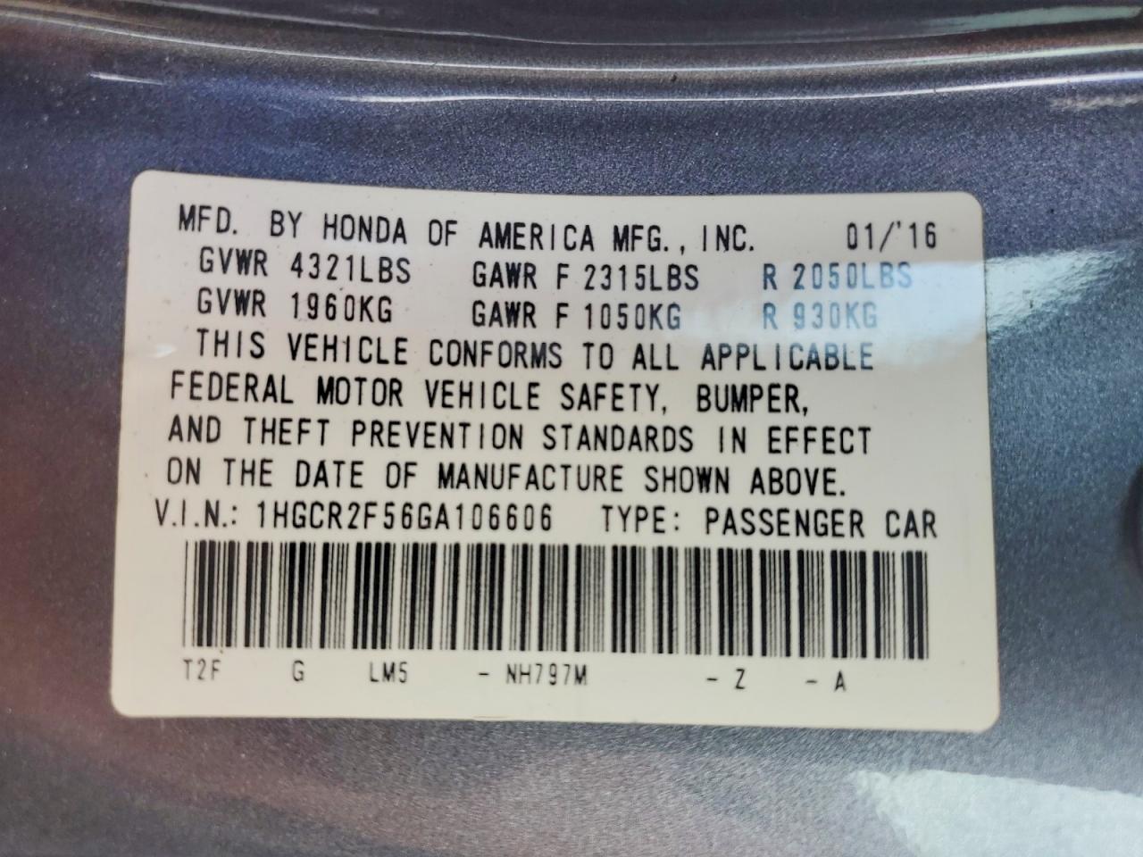 2016 HONDA ACCORD